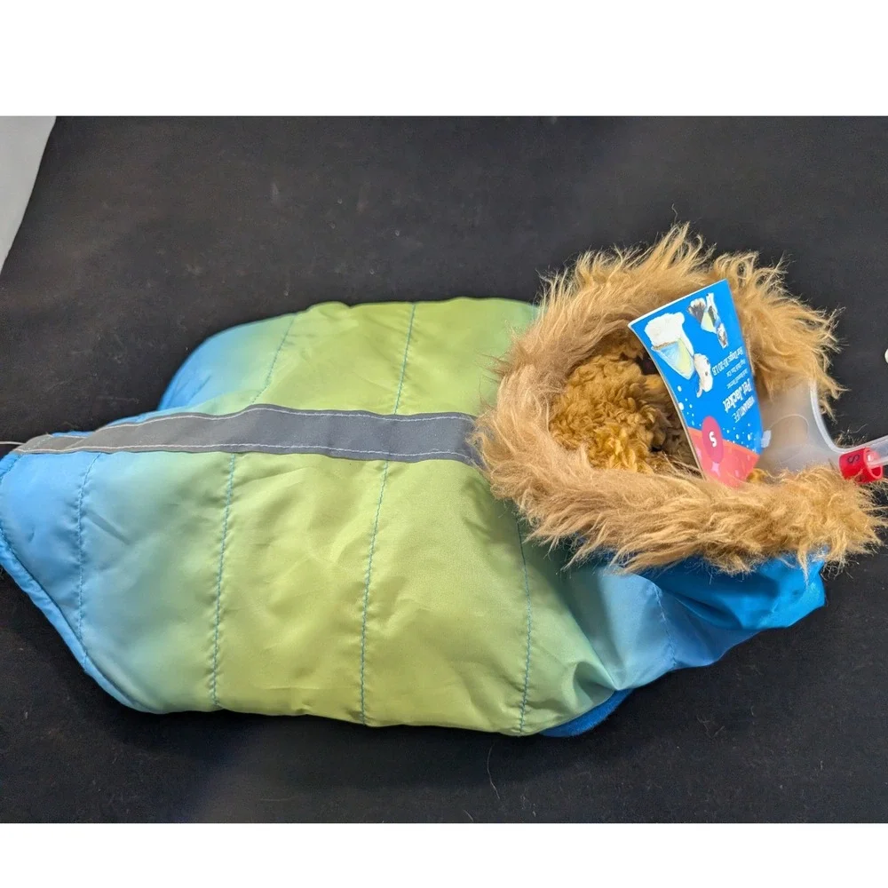 Vibrant Life Pet Jacket Blue Green Ombre‎ Faux Fur Dog Cat Coat Small 10-20lb
